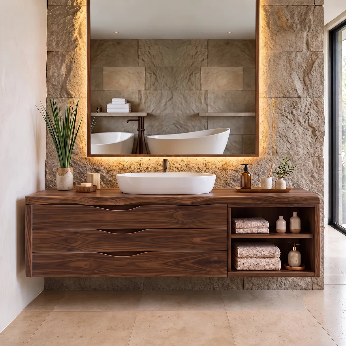 Modern Floating Bathroom Vanity | 3-Drawer Wall Mounted Vanity with Open Storage TH003-5BPE5QT