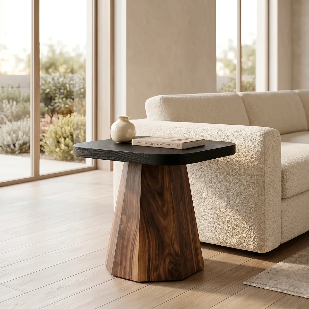 Modern Solid Wood End Table | Handcrafted Pedestal Side Table for Living Room & Bedroom TH003-1370