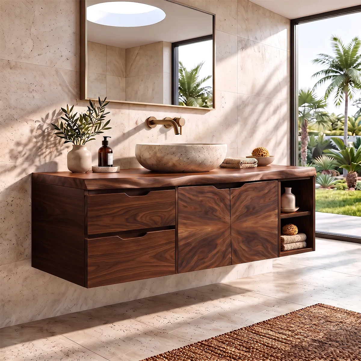 Modern Floating Bathroom Vanity | 2-Drawer Wall Mounted Vanity with Cabinet & Open Storage TH003-2GCX7AC