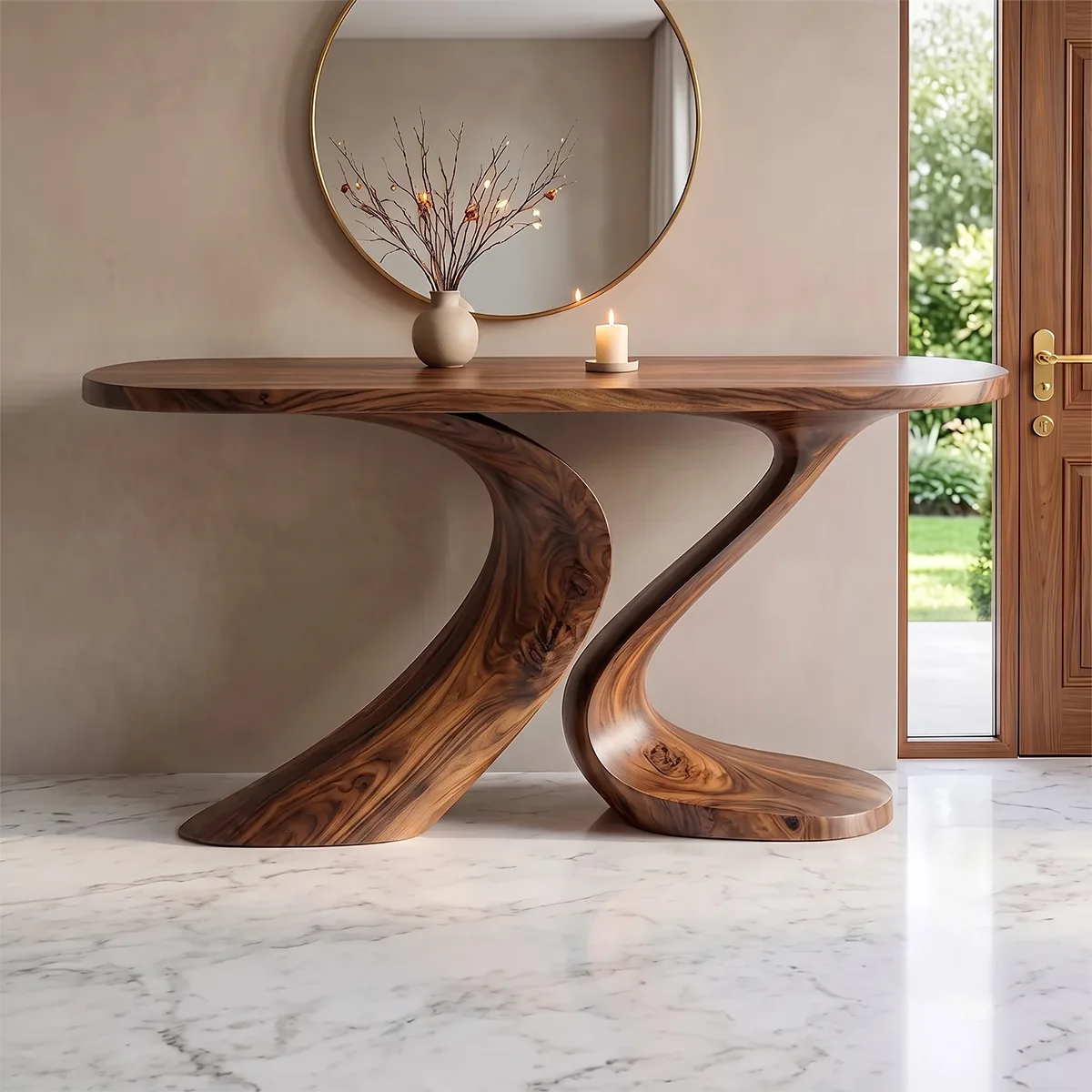 Modern Sculptural Console Table with Curved Pedestal Base – Contemporary Entryway Table TH003-7199