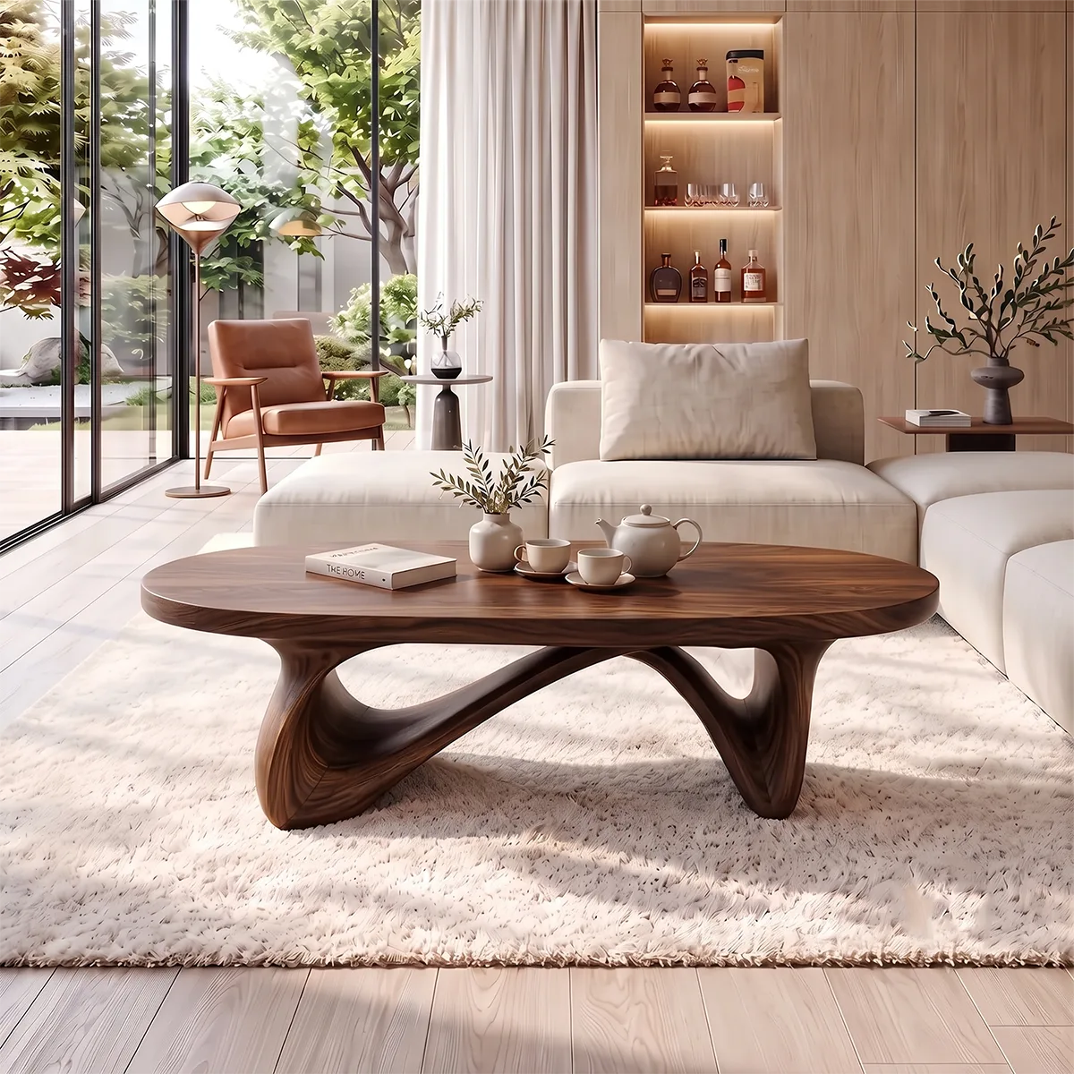 Sculptural Oval Coffee Table with Crossed Curved Base | Organic Modern Living Room Table TH003-8IJN2LW