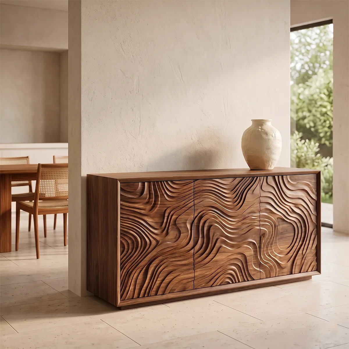 Topographic Carved Solid Wood Sideboard | Organic Modern Buffet Cabinet for Dining & Living Room TH003-1820