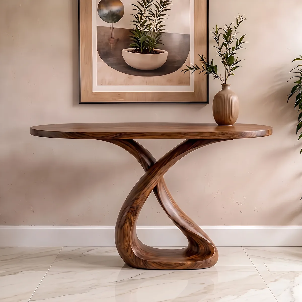 Modern Sculptural Console Table with Twisted Pedestal Base – Contemporary Entryway Table TH003-5950