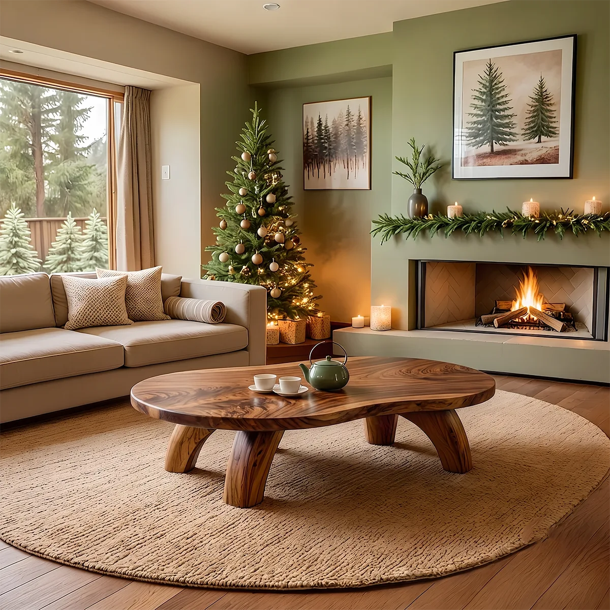 Modern Organic Round Coffee Table | Sculptural Solid Wood Low Coffee Table TH003-5070