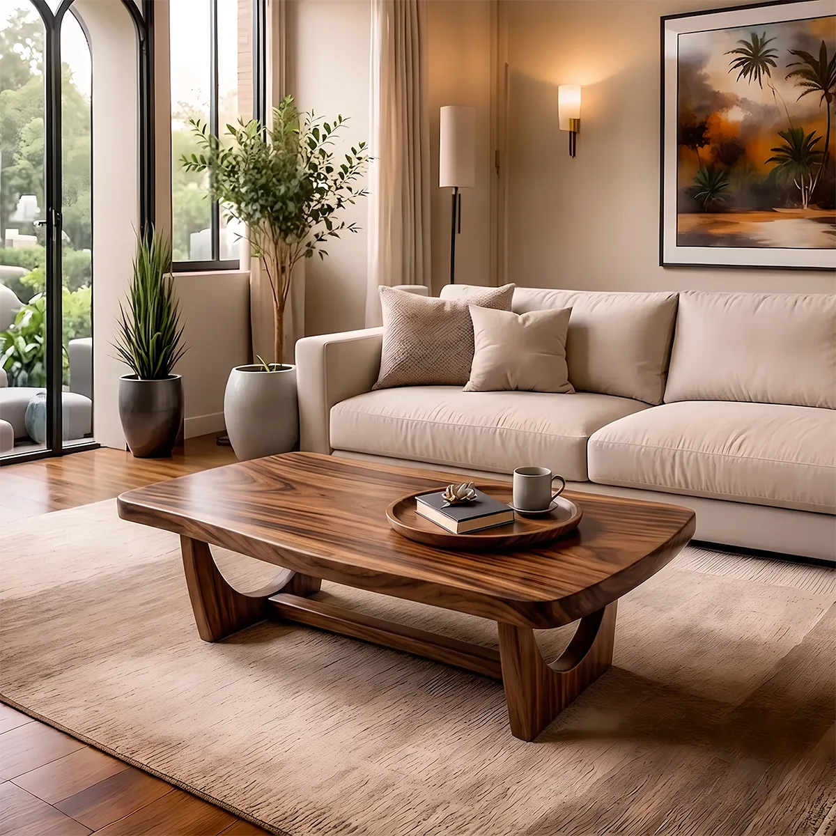 Modern Organic Coffee Table | Sculptural Solid Wood Rectangular Coffee Table TH003-1632