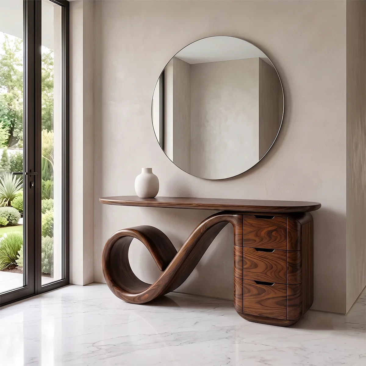 Modern Sculptural Console Table with Storage Drawers – Organic Contemporary Entryway Table TH003-1344