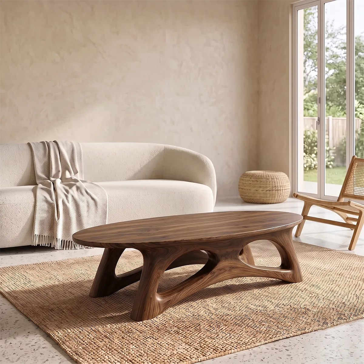 Sculptural Oval Coffee Table with Organic Open Frame Base | Modern Living Room Center Table TH003-6SVA6HR