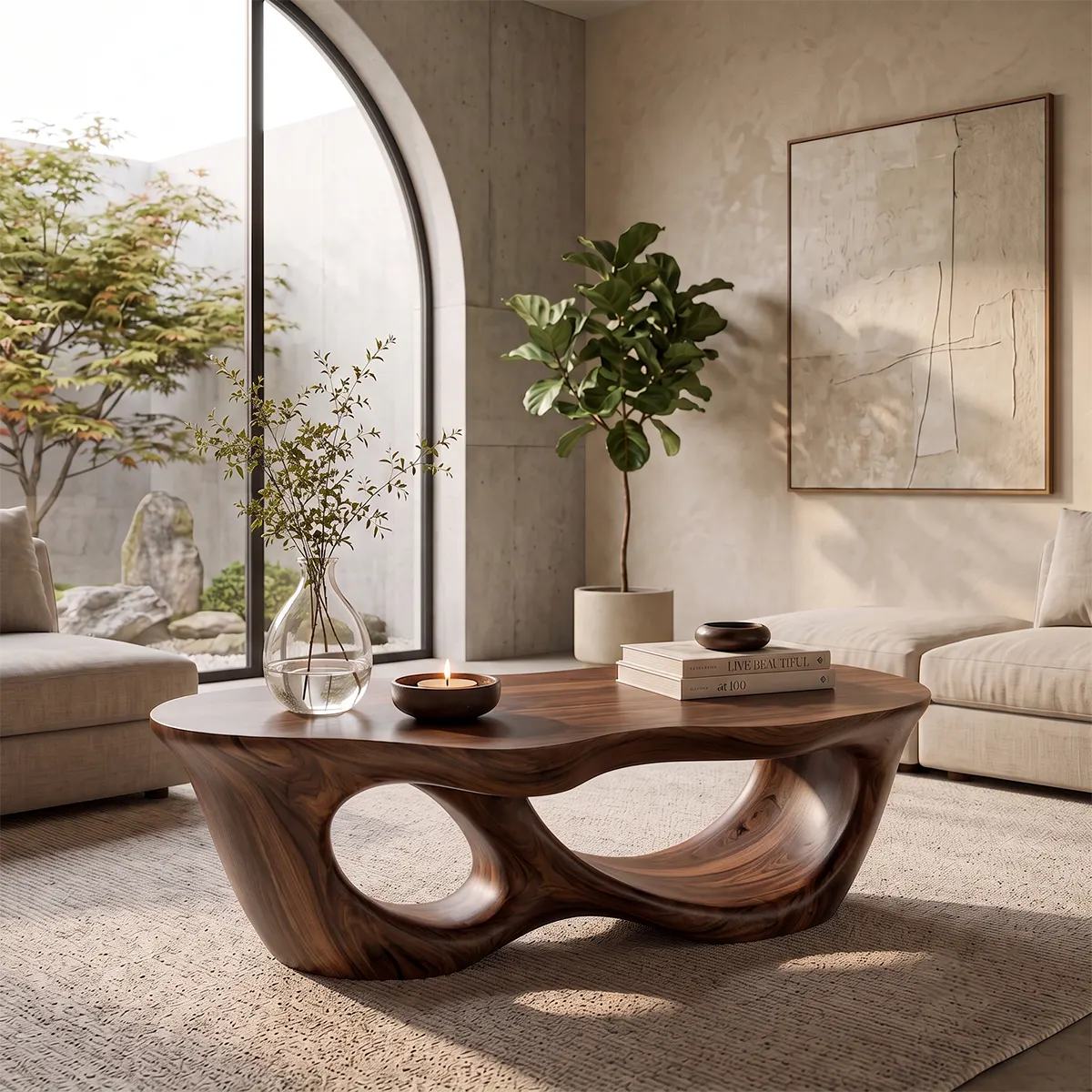 Organic Freeform Coffee Table with Sculptural Open Base | Modern Statement Center Table TT006-7BOH9XR