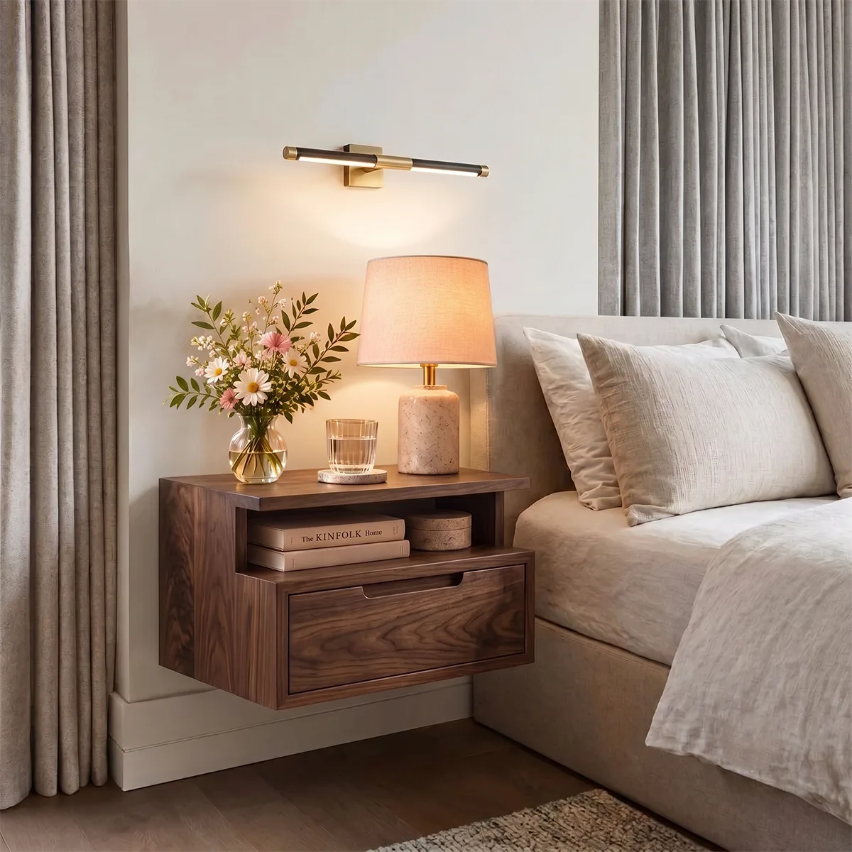 Modern Floating Nightstand with Drawer & Open Shelf | Wall Mounted Bedside Table HG021-3IPF7JJ