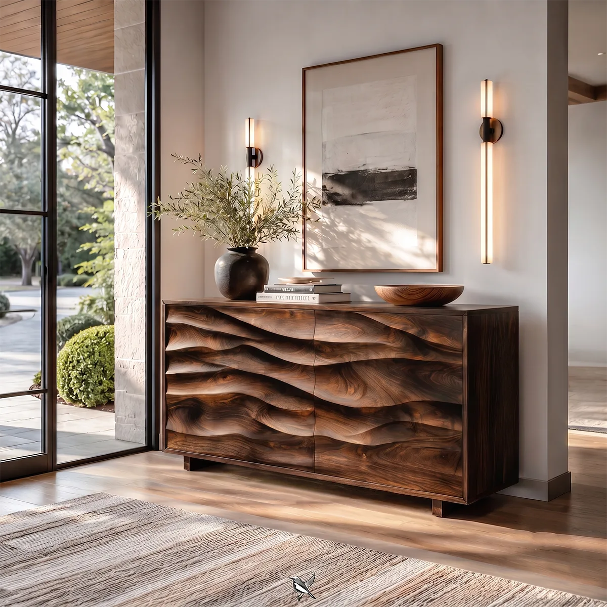 Sculptural Wave Sideboard with Concealed Storage | Modern Carved Front Storage Cabinet HG021-9GTL1HD