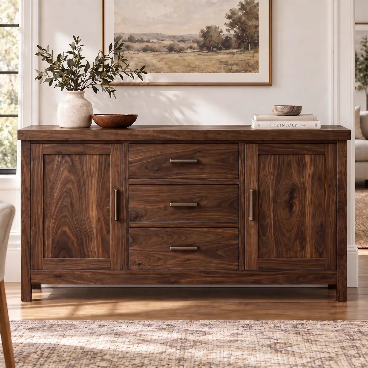 Modern Sideboard with 3 Drawers and 2 Cabinets | Spacious Dining Room Storage Cabinet HG021-5BXZ5UF