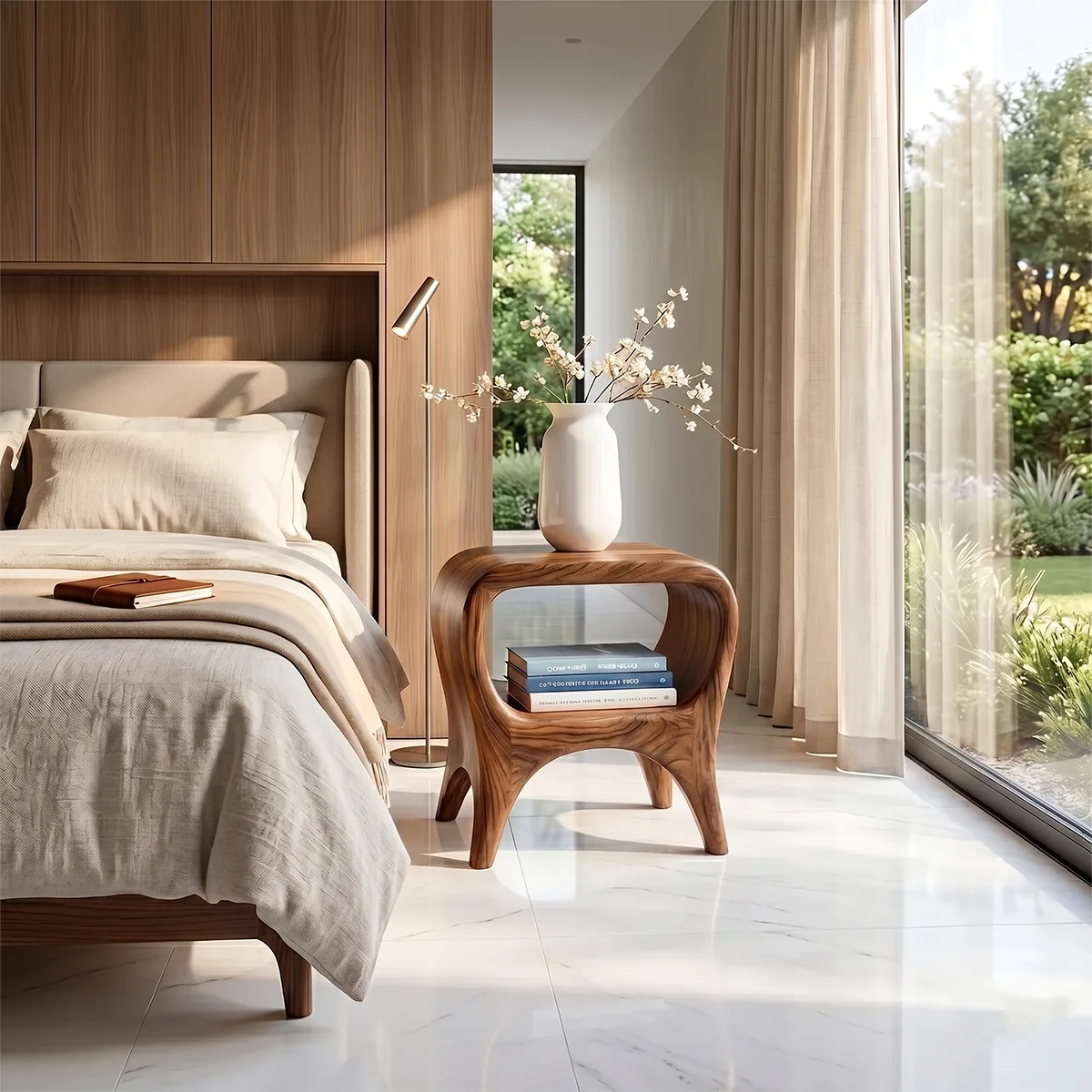 Organic Modern Nightstand with Open Shelf | Sculptural Bedside Table TH003-7076