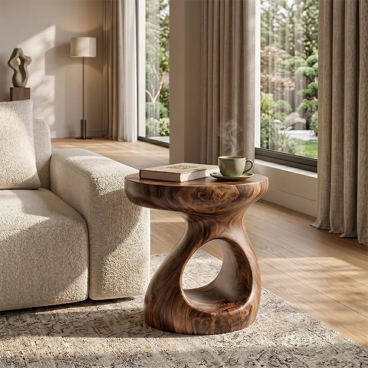 Organic Hourglass End Table with Sculptural Open-Center Design TH003-9772