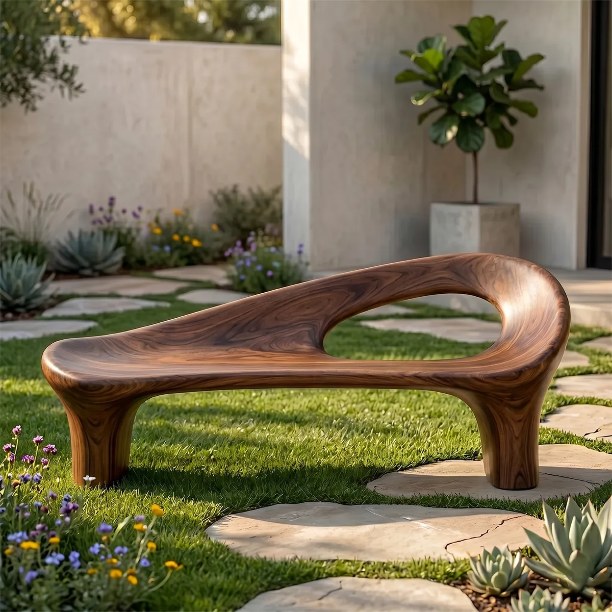 Contemporary Organic Outdoor Bench with Flowing Sculptural Form TH003-7210
