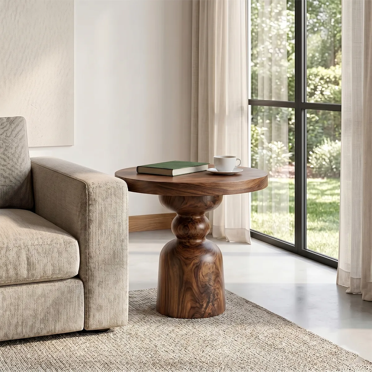 Modern Round End Table with Turned Pedestal Base TH003-2177