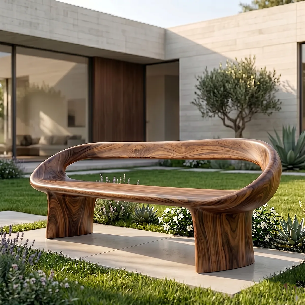Contemporary Loop Frame Outdoor Bench with Organic Curves TH003-9918