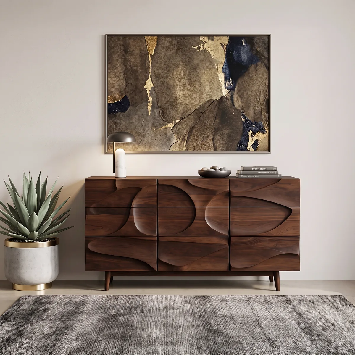Modern Sideboard with Carved Organic Relief Front | Sculptural Storage Cabinet HG021-7RLA3HW