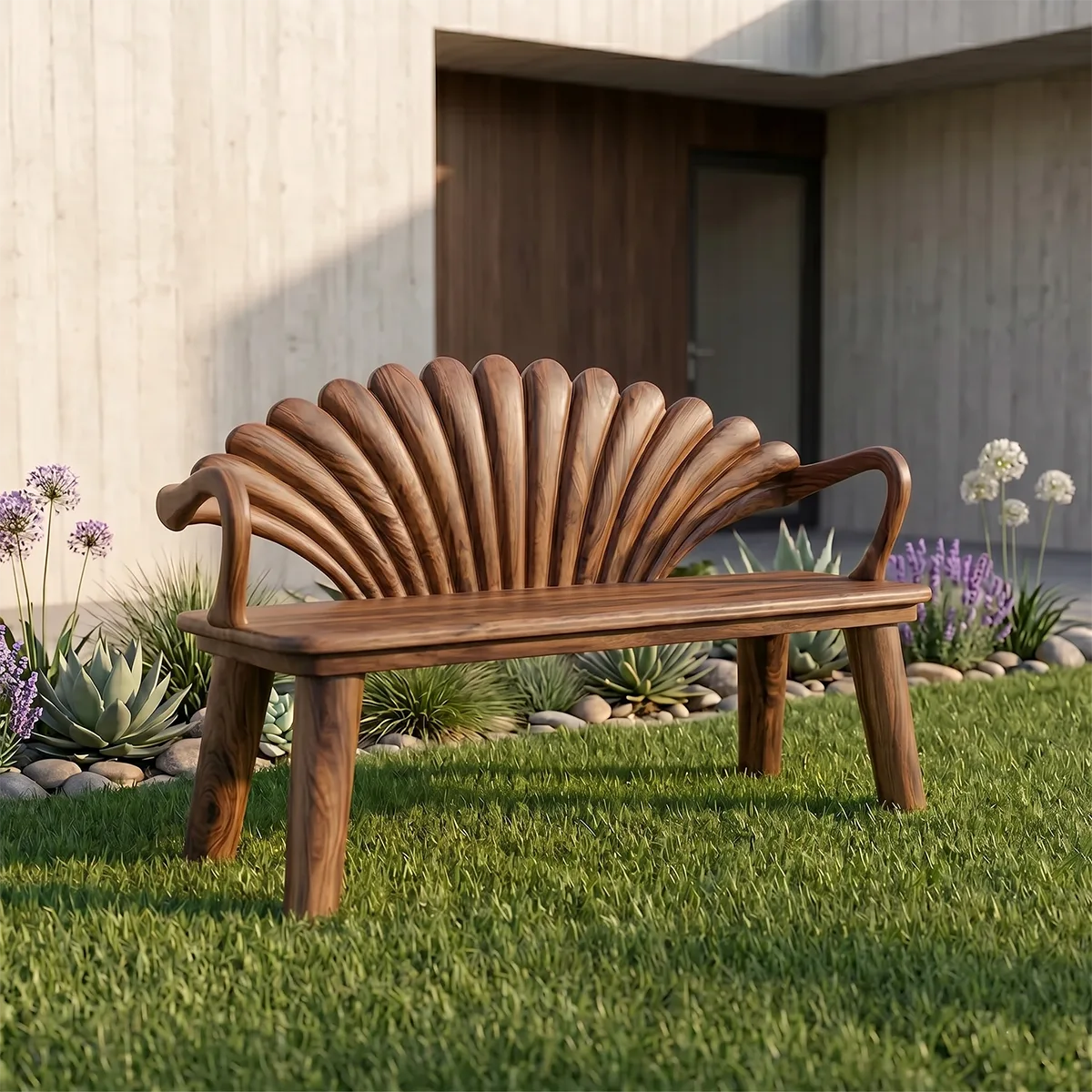 Decorative Fan Shell Bench with Artistic Sculptural Backrest TH003-9079