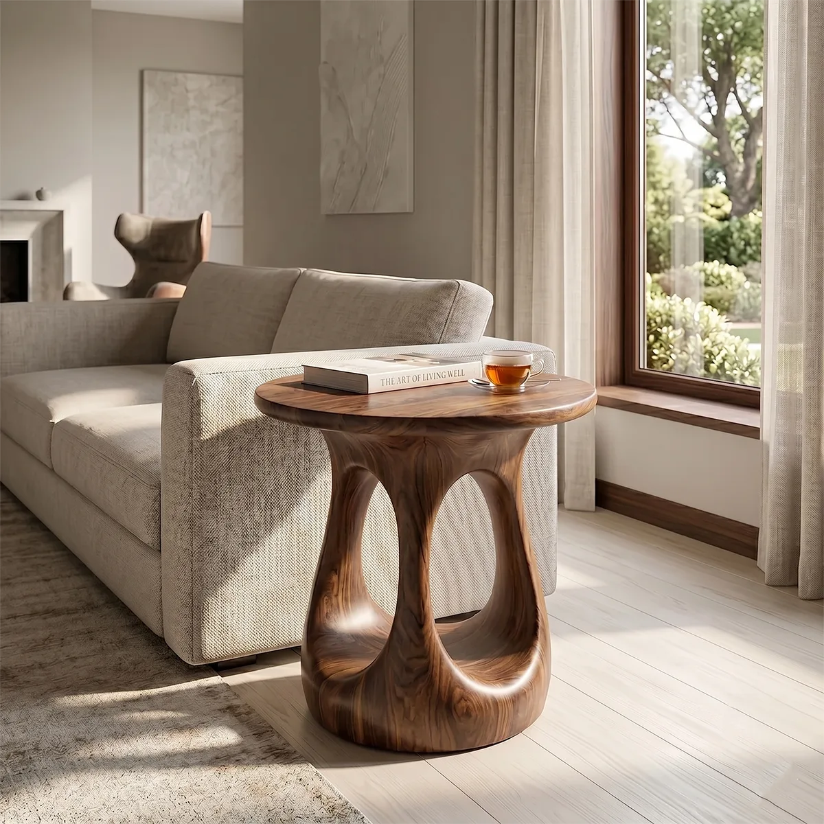 Dual Arch Sculptural End Table, Modern Round Side Table for Living Room TH003-3615