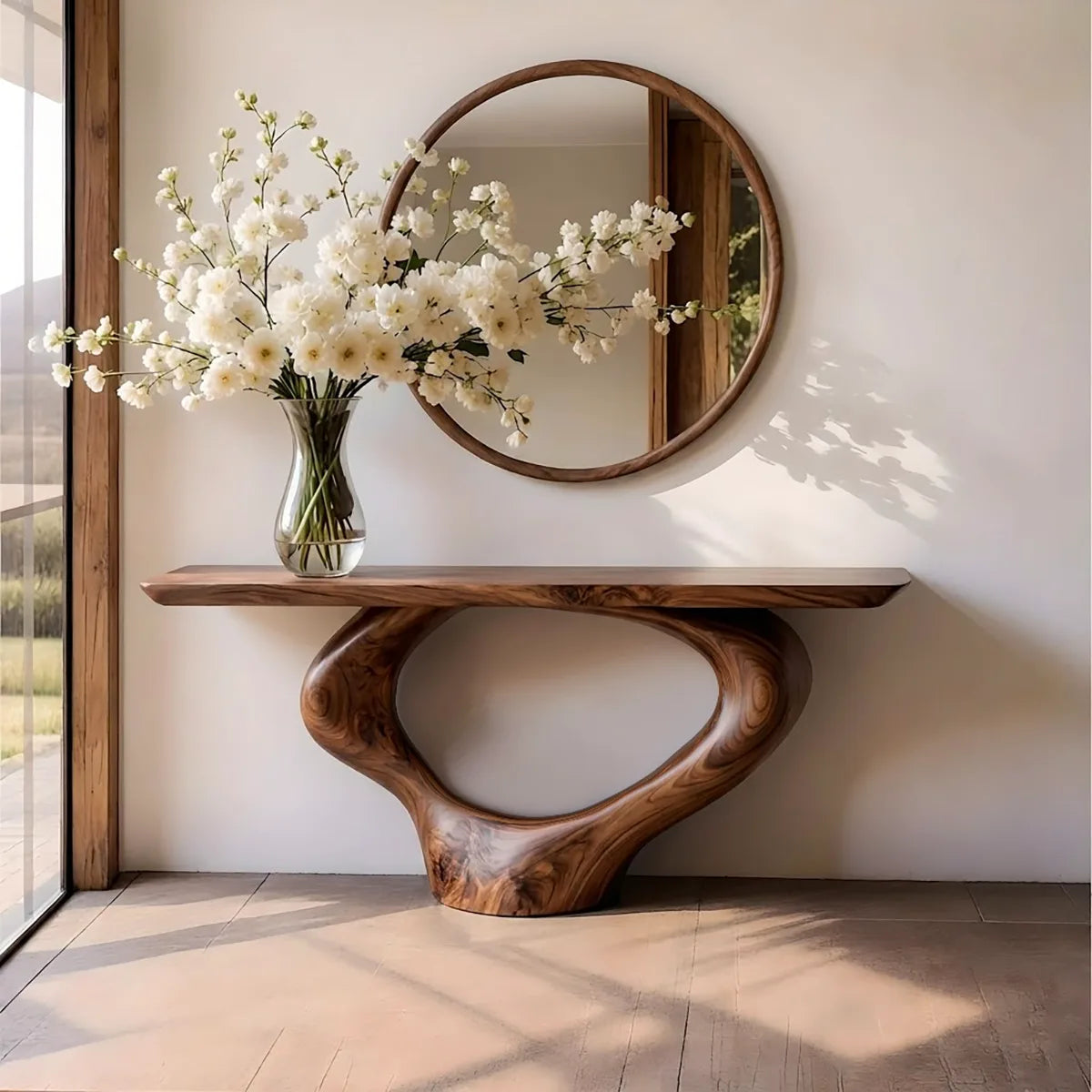 Sculptural Wood Console Table, Organic Modern Entryway Table