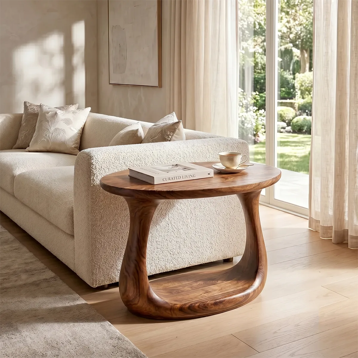 Modern Open Base End Table with Sculptural Curved Design TH003-3007
