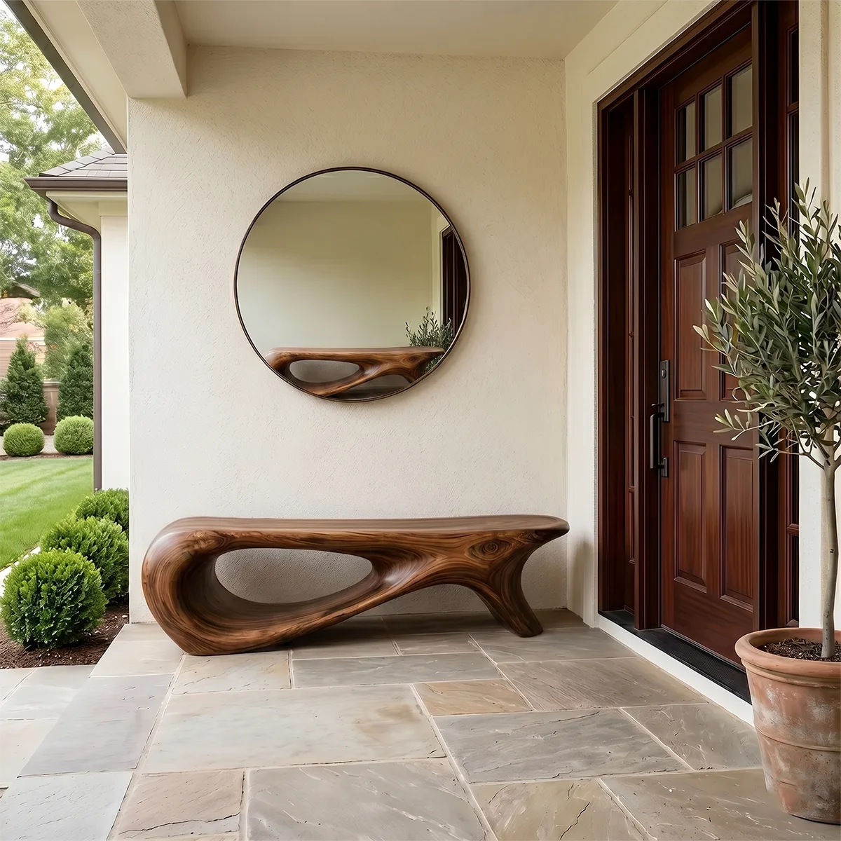 Organic Modern Wood Bench, Sculptural Entryway & Garden Seating TH003-2493