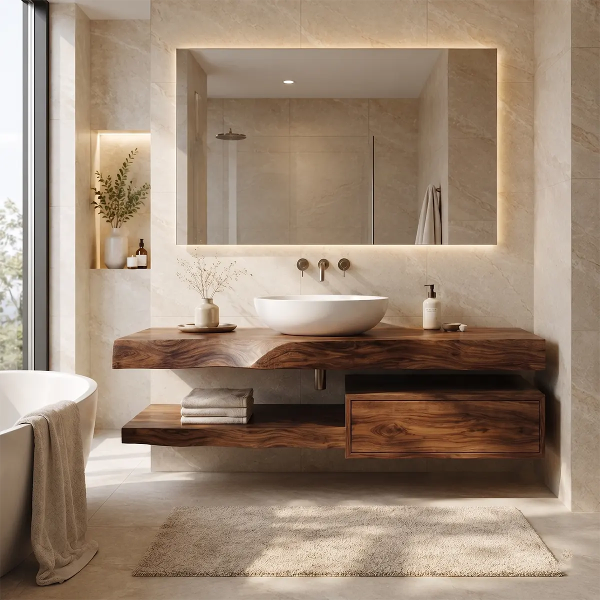 Floating Bathroom Vanity with Drawer & Open Shelf | Modern Wall-Mounted Design TT006-4TAK9LT