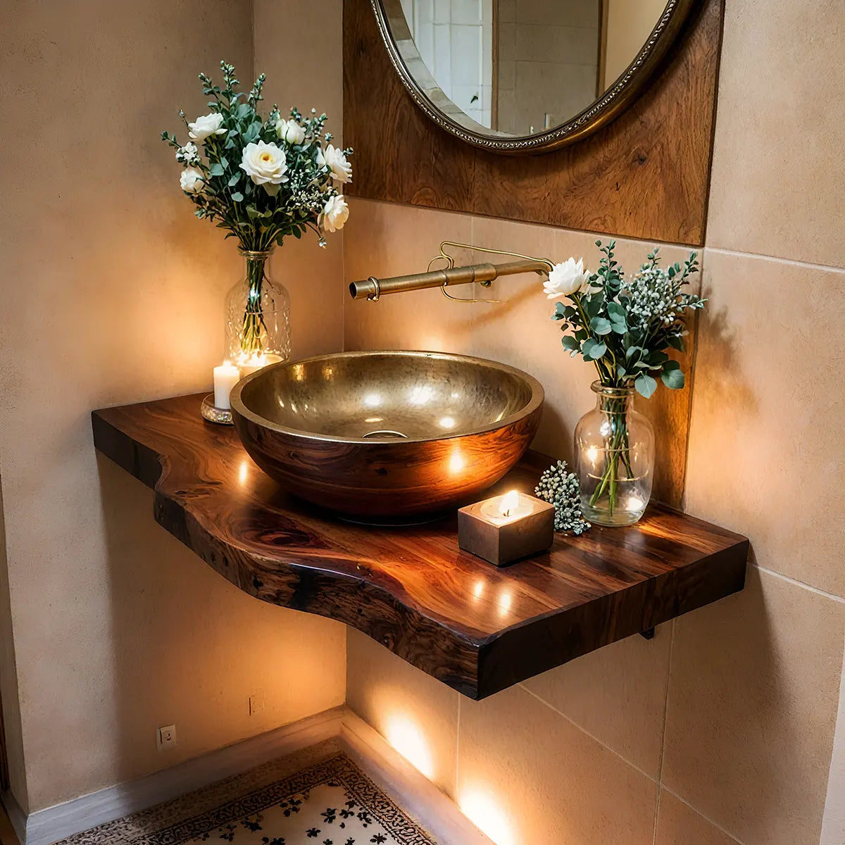 Sculptural Live Edge Floating Bathroom Vanity | Wall Mounted Vanity Countertop TT006-5RTU4WB