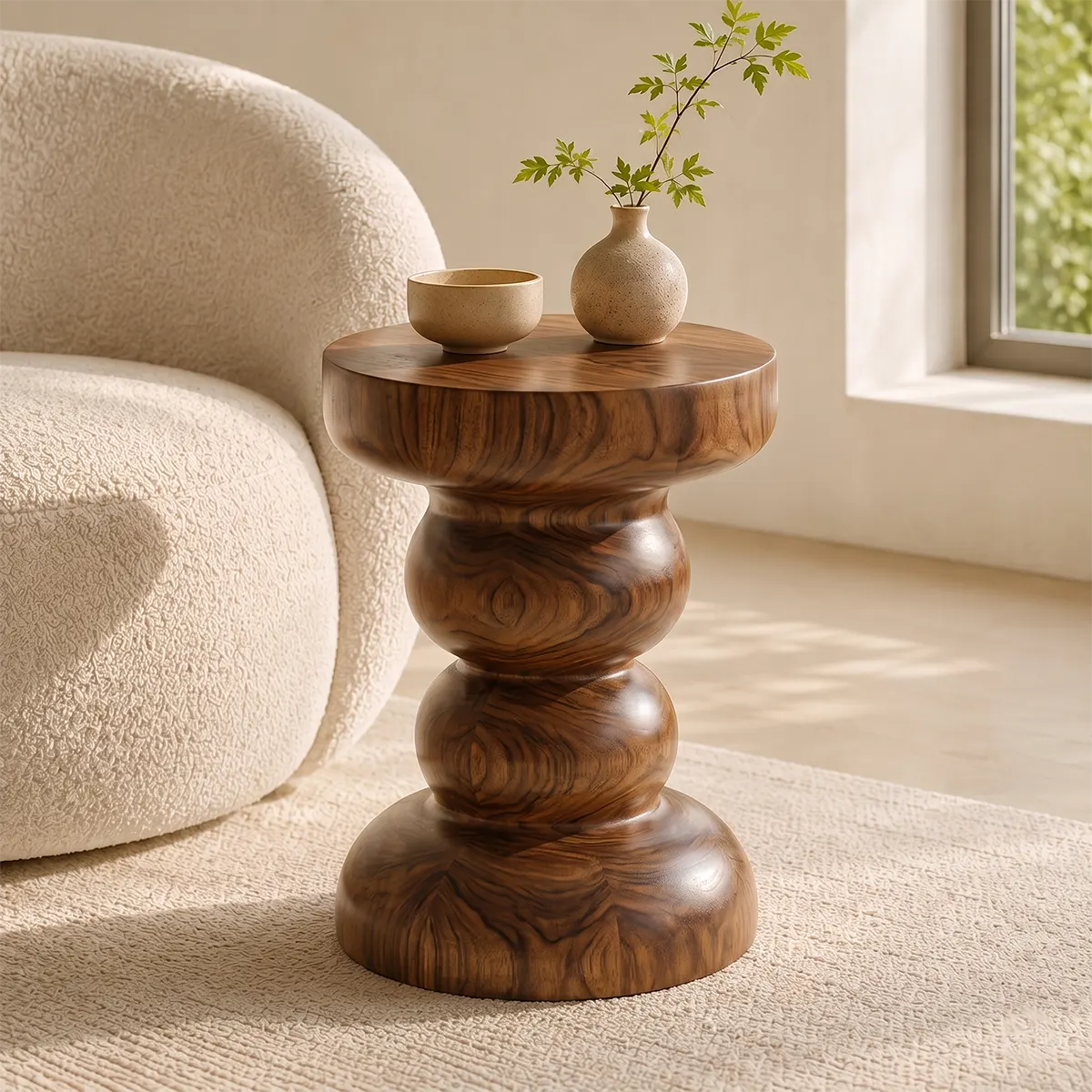 Sculptural Stacked Orb Wood End Table | Round Pedestal Side Table TT006-7BGA3HV