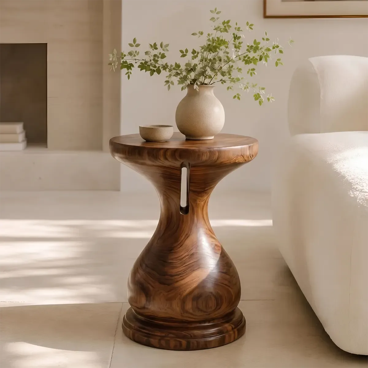 Sculptural Hourglass Wood End Table | Round Pedestal Side Table TT006-1EXY3PZ