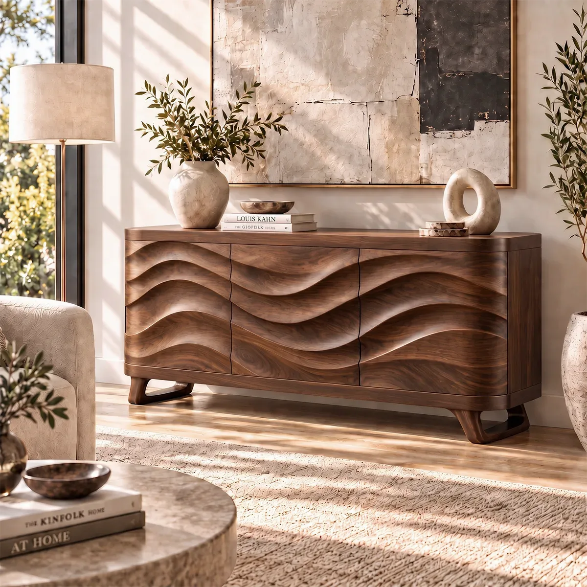 Sculptural Wave Sideboard with Concealed Storage | Modern Statement Storage Cabinet HG021-3MAI3XH