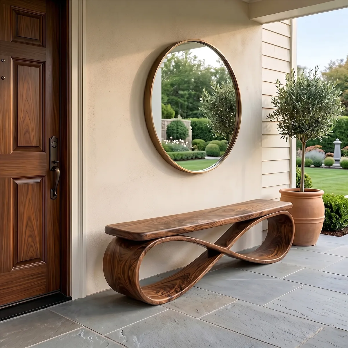 Infinity Loop Sculptural Bench with Flowing Contemporary Design TH003-7911