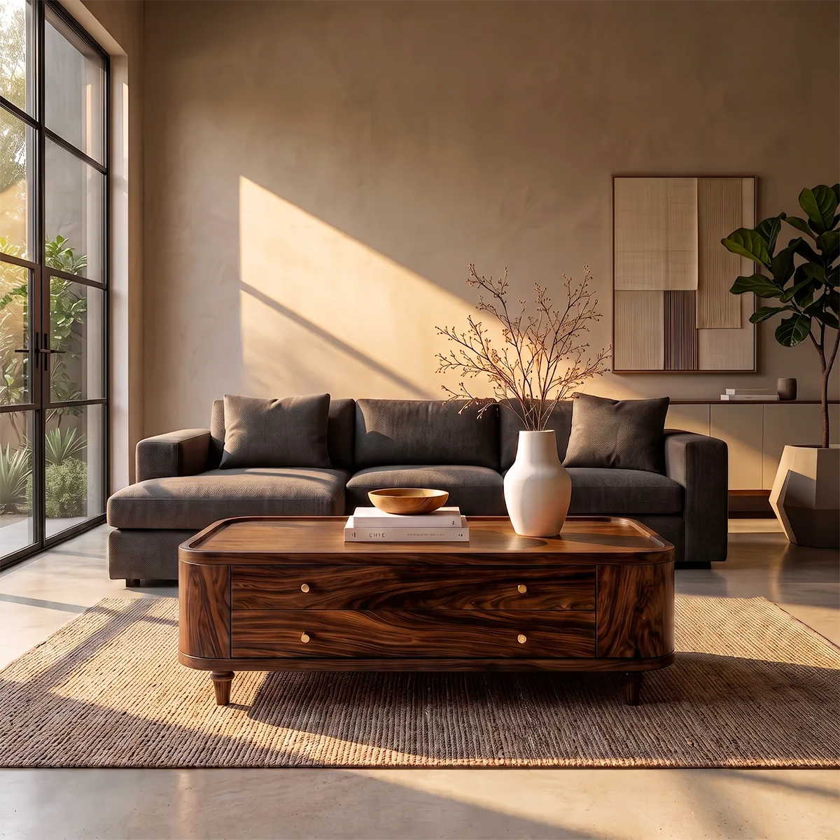 Rectangular Coffee Table with 2 Storage Drawers & Rounded Corners | Modern Living Room Table HG021-5JOP8KT
