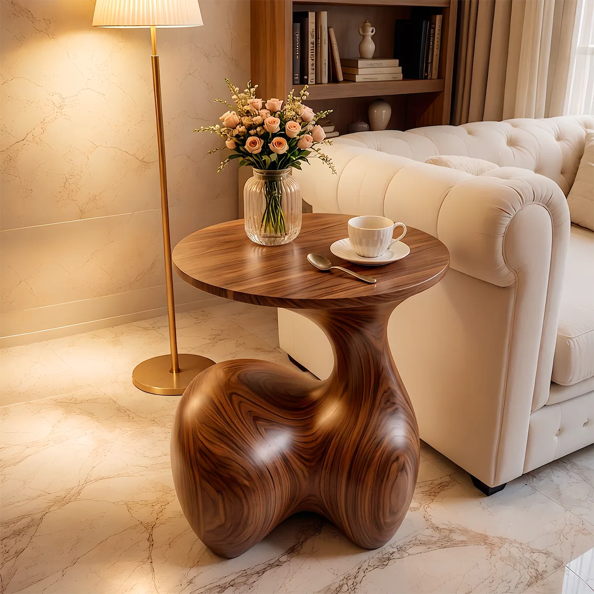 Modern Round End Table | Organic Sculptural Pedestal Side Table HG021-6020