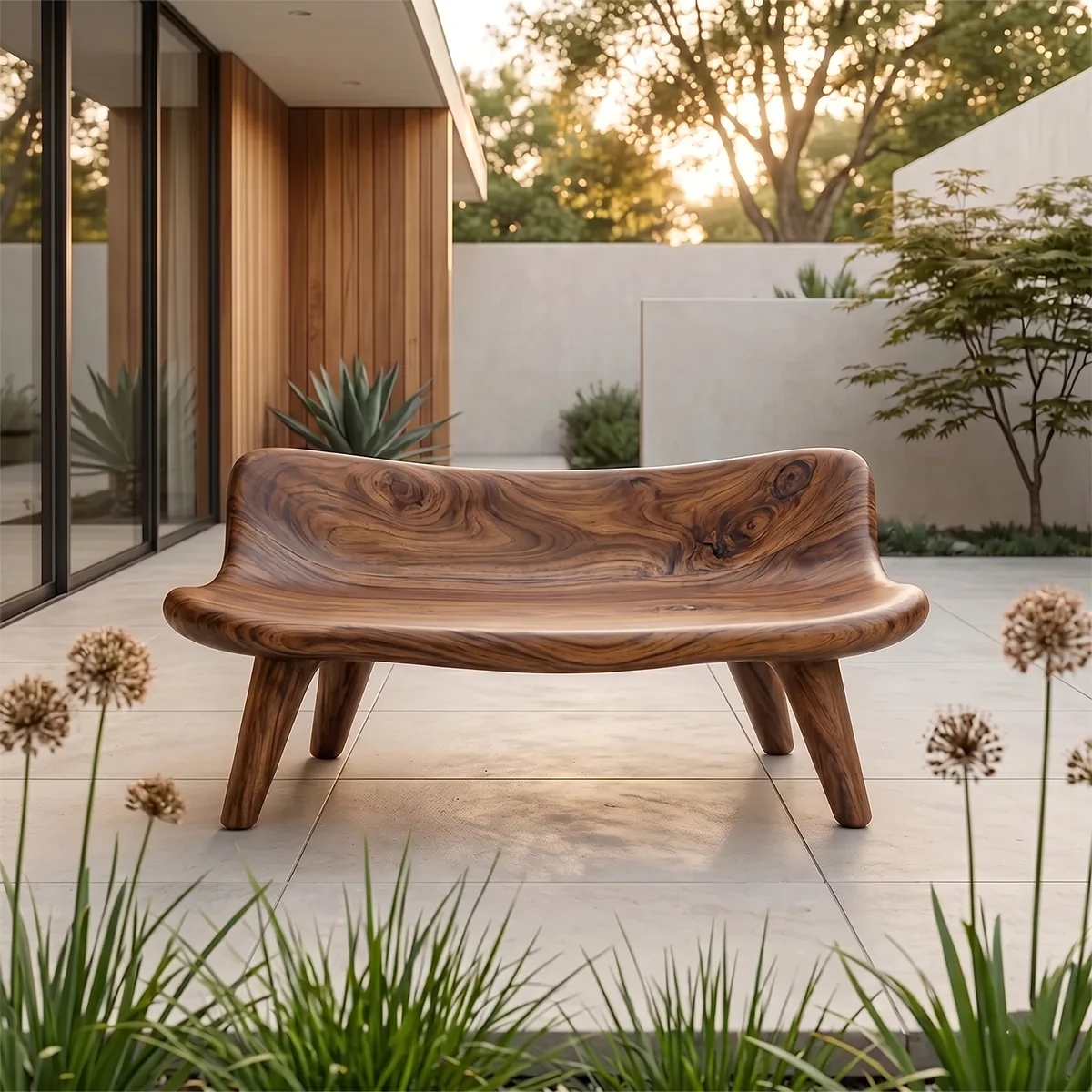 Organic Sculptural Wooden Garden Bench with Curved Backrest TH003-8441