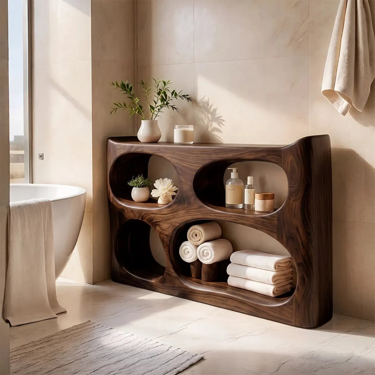 Sculptural Bathroom Storage Cabinet | Freestanding Open Shelf Console TT006-8PTB5CJ