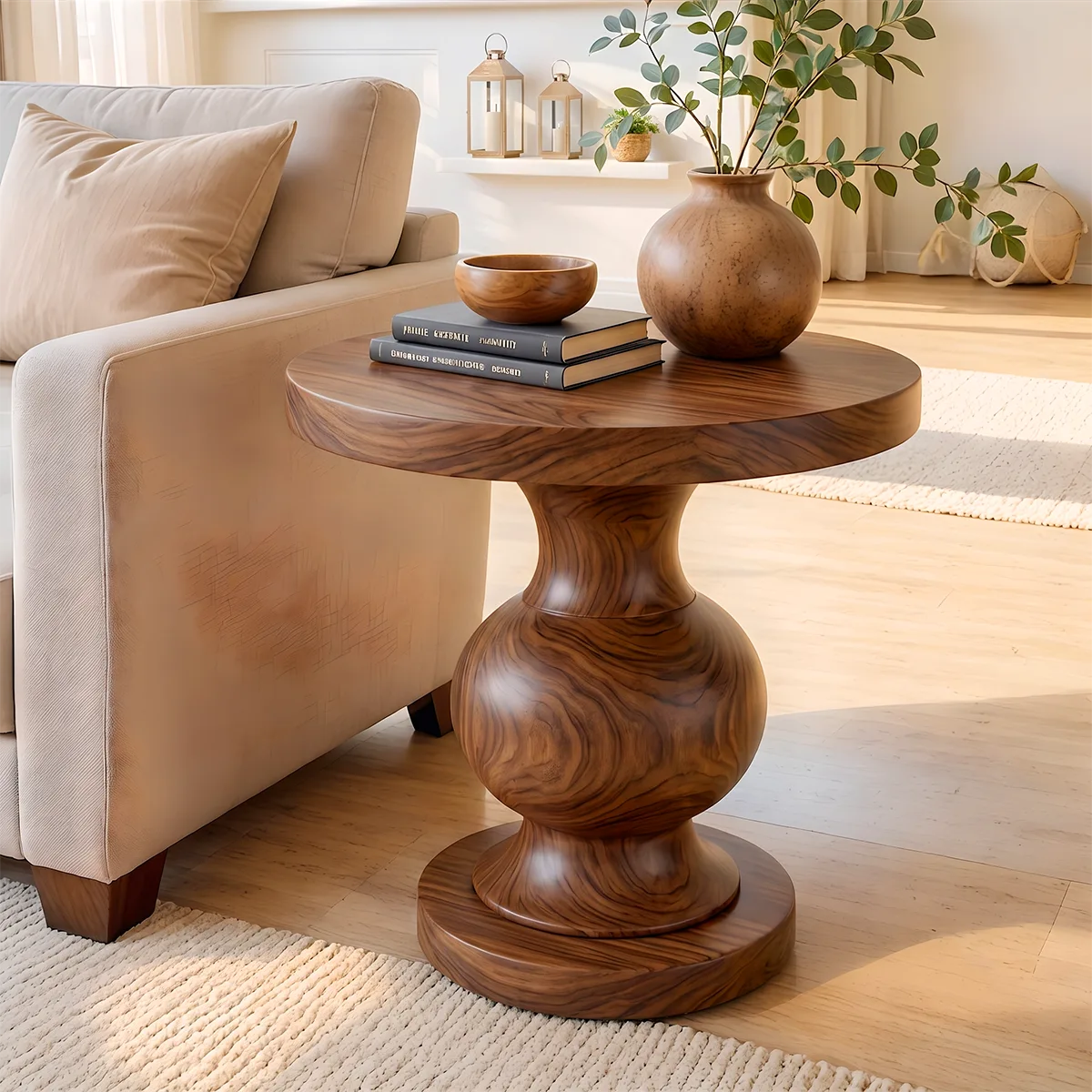 Modern Round End Table | Sculptural Pedestal Side Table for Living Room HG021-7642