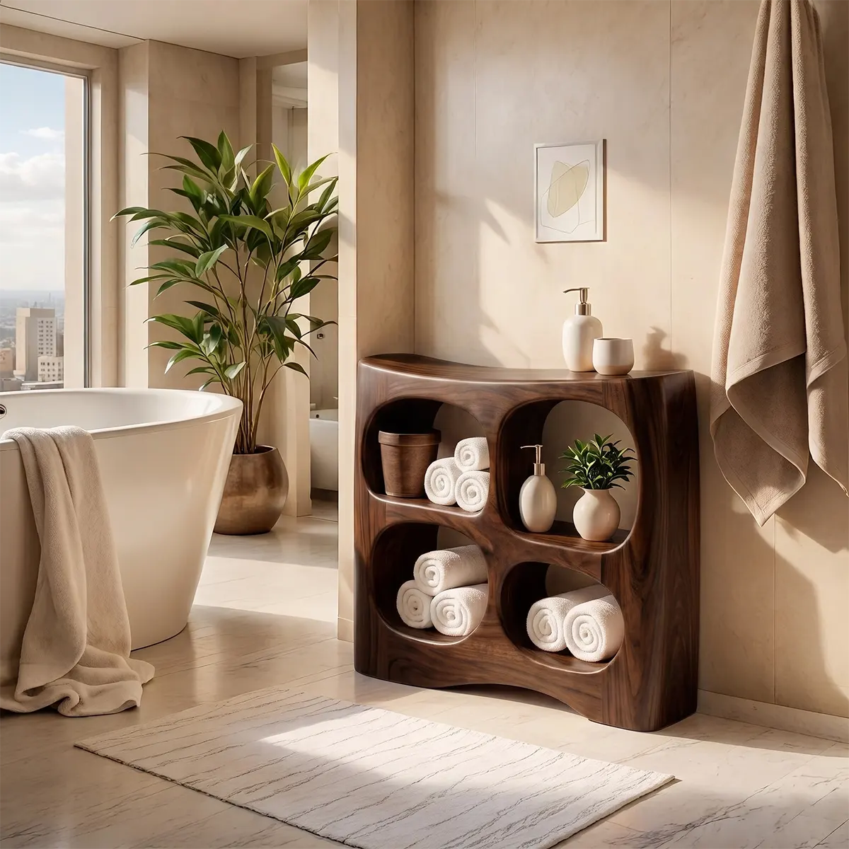 Bathroom Vanity with 4 Open Shelves | Sculptural Organic Modern Design TT006-6CKE8DD