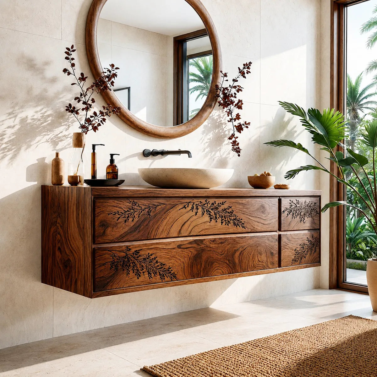 Floating Bathroom Vanity | Nature Inspired Wall Mounted Bathroom Cabinet HG021-6223