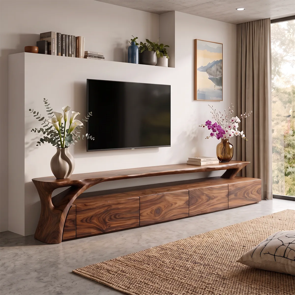 Modern Low Profile TV Stand | Contemporary Media Console with Hidden Storage HG021-6PMK2DQ