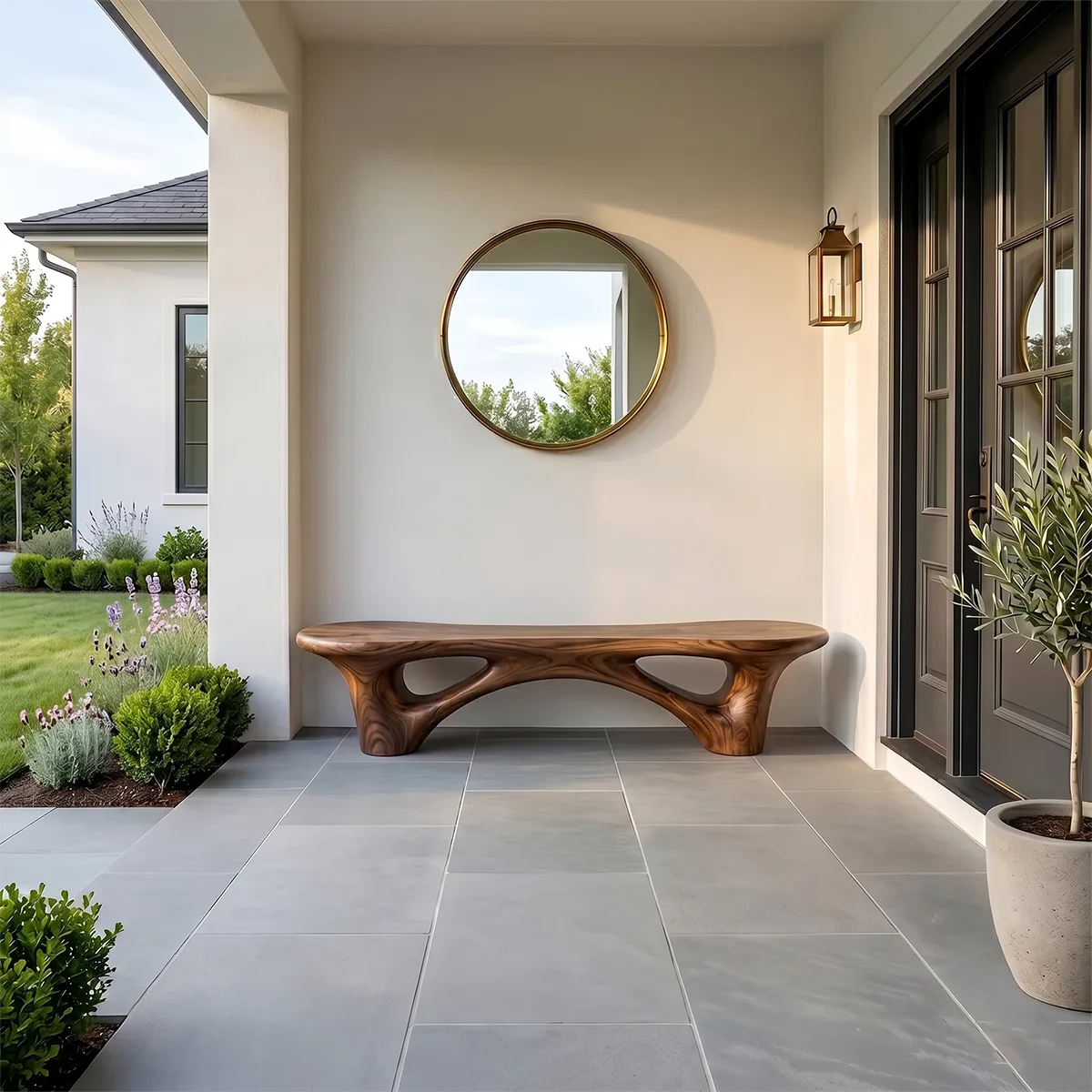 Organic Sculptural Bench with Architectural Openwork Base TH003-3360