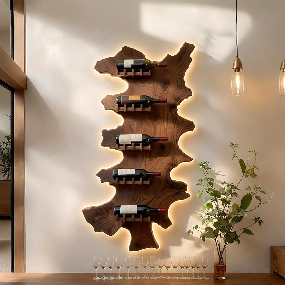 Vertical Live Edge Solid Wood Wine Rack for Home Bars & Wine Lovers HG021-7771