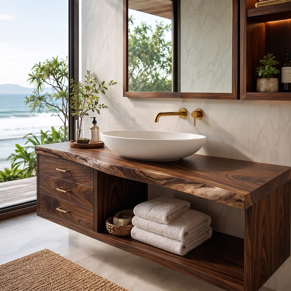 Modern Bathroom Vanity with 3 Drawers & Open Shelf | Freestanding Bathroom Cabinet TT006-3YAD4ZW