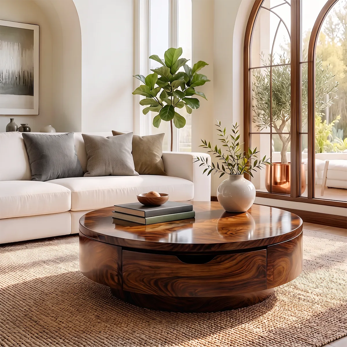 Round Coffee Table with Storage Drawer | Modern Low Profile Center Table HG021-2SOJ4AX