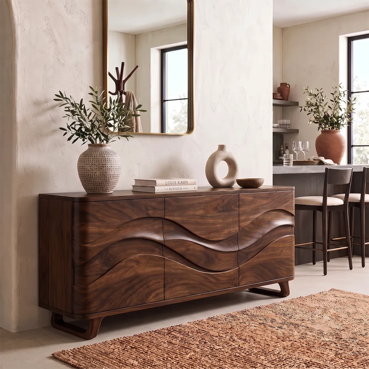 Sculptural Wave Sideboard with Concealed Storage | Modern Statement Storage Cabinet HG021-3YUO8VQ
