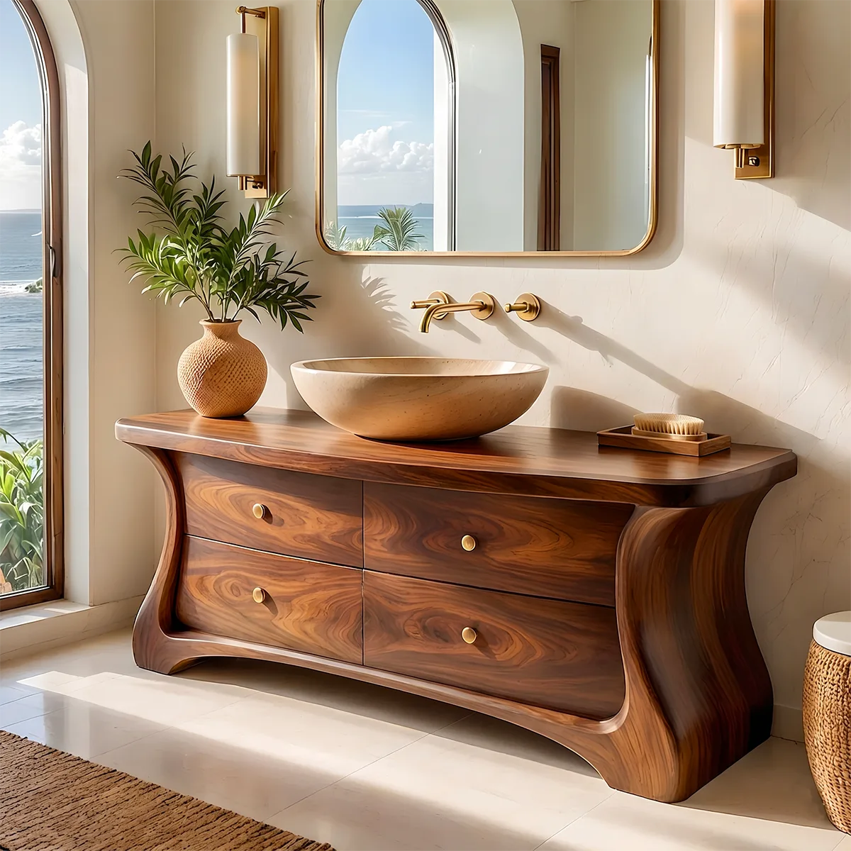 Modern Curved Bathroom Vanity with Four Drawers and Sculptural Silhouette HG021-4553