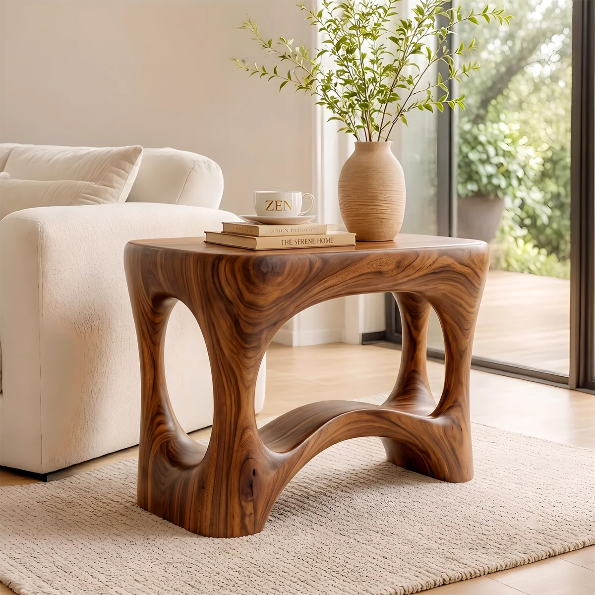 Modern Sculptural End Table | Organic Accent Side Table with Rounded Square Top HG021-3496