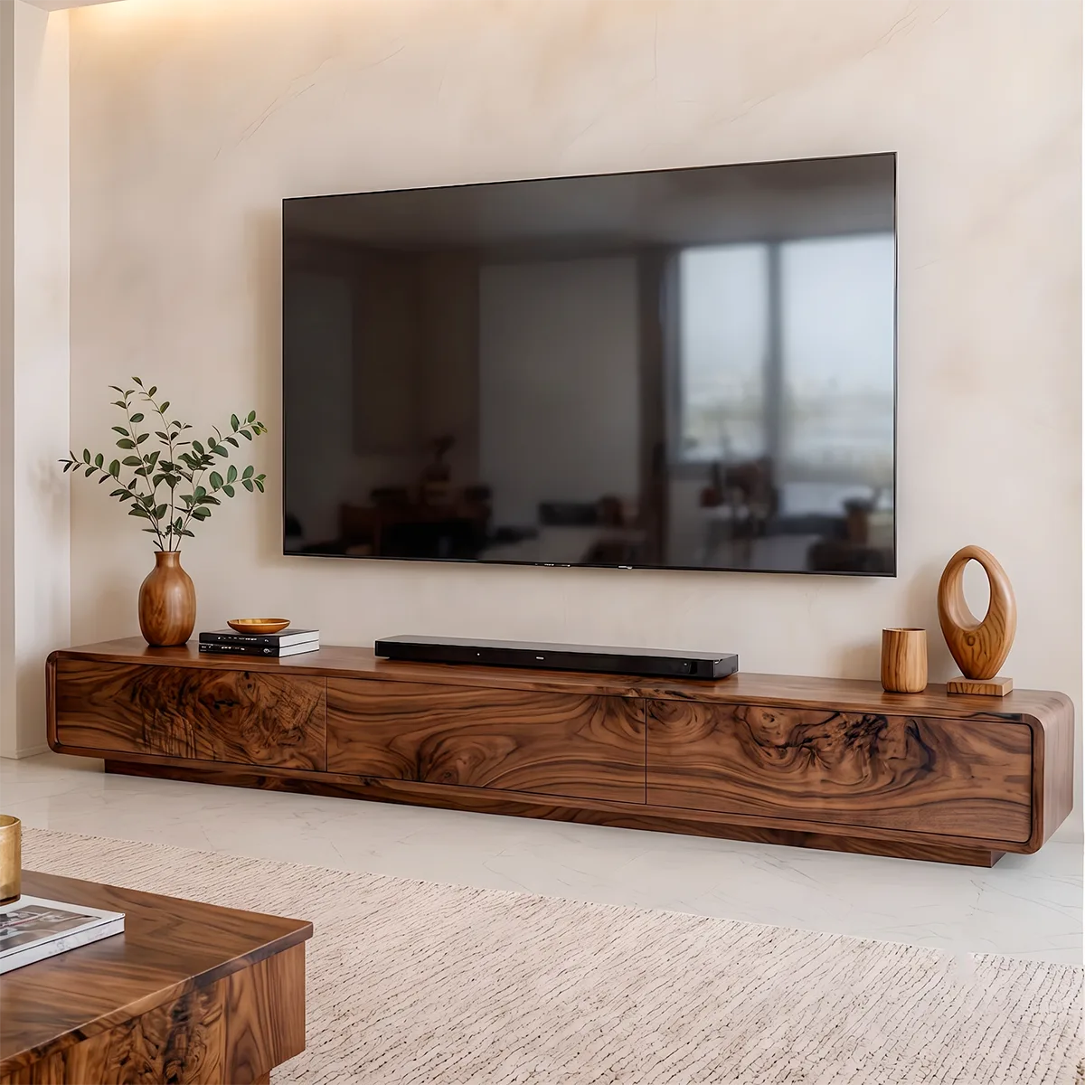 Modern Minimalist TV Stand with Rounded Edges and Seamless Storage HG021-7XRP2UR