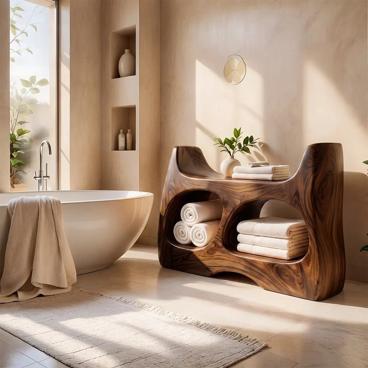 Sculptural Bathroom Vanity with 2 Open Shelves | Curved Organic Modern Design TT006-9TVO9QA