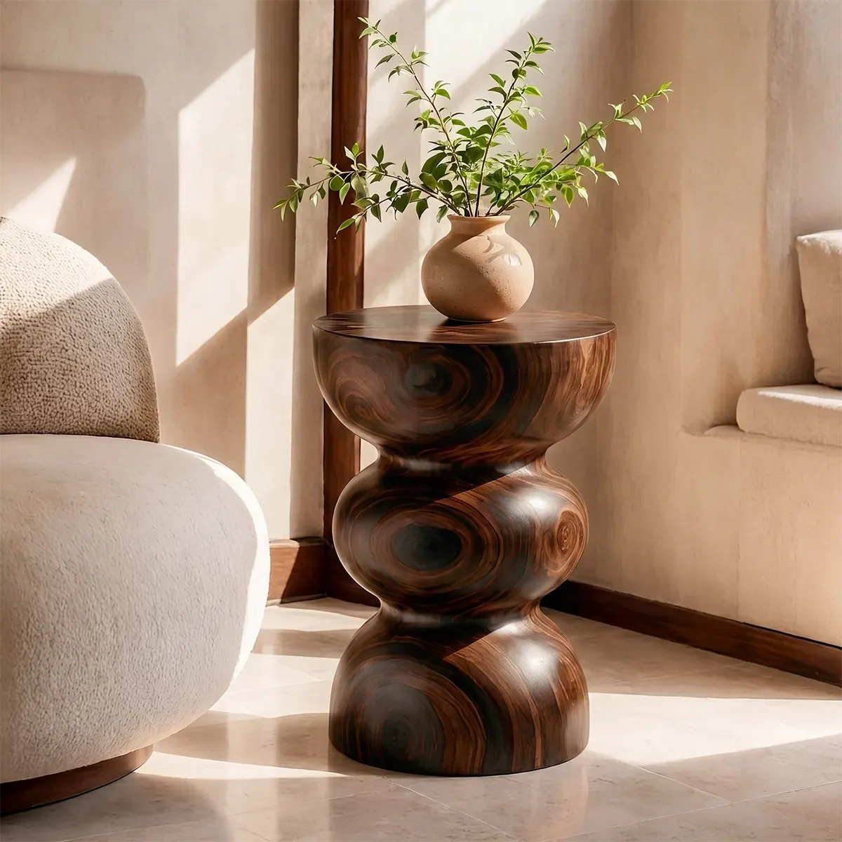 Sculptural Triple Bubble Wood End Table | Round Pedestal Side Table TT006-1NPX6WQ